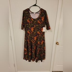 NWT Lularoe Dress 3XL Fit-N-Flare Autumn Style Design Amelia Dress 3/4 Sleeve